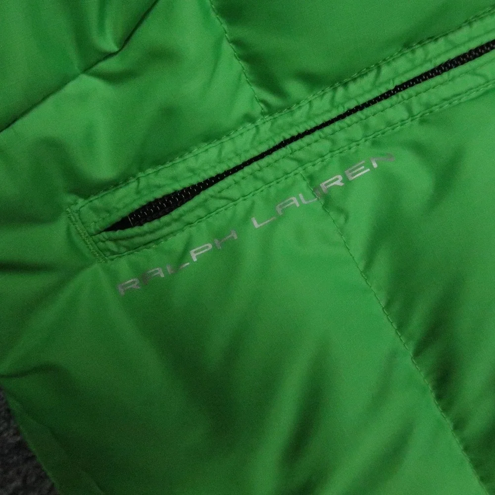 RLX Ralph Lauren Vest Mens Large Green Hooded Puffer Full Zip Pocket Down